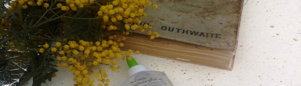 sheath of wattle on an old book