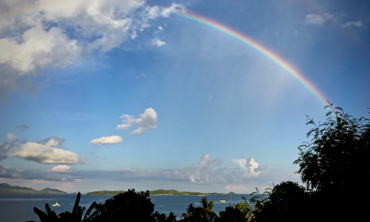 twin rainbows over the sea