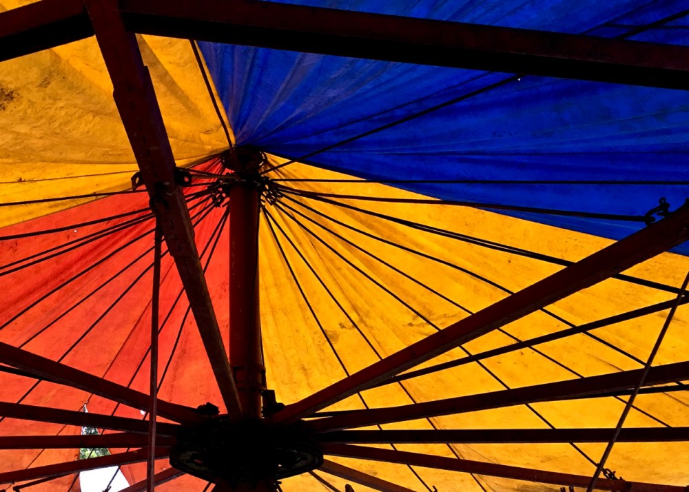 red yellow and blue tarp