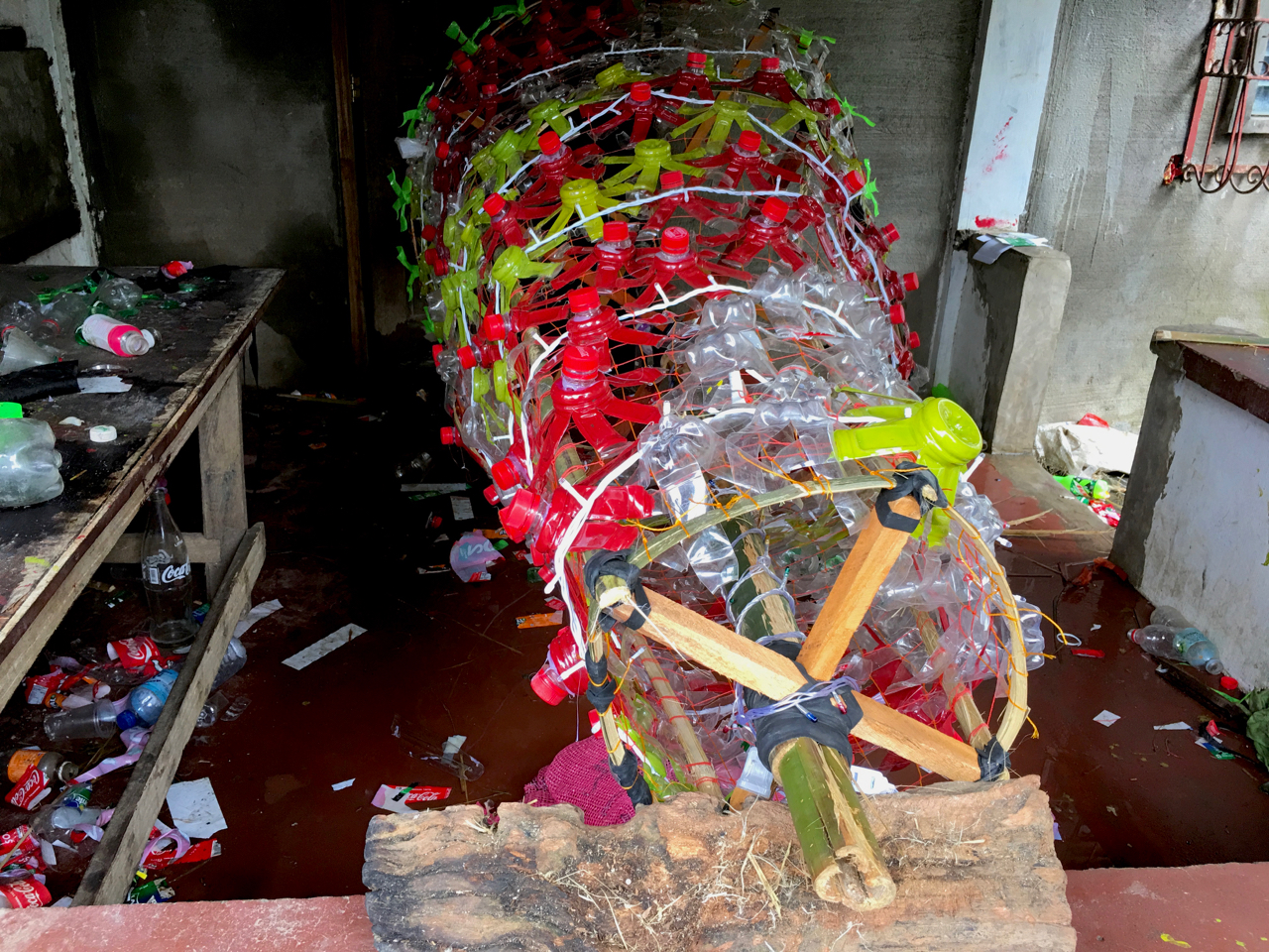 recycling plastic waste bottles to make Christmas trees