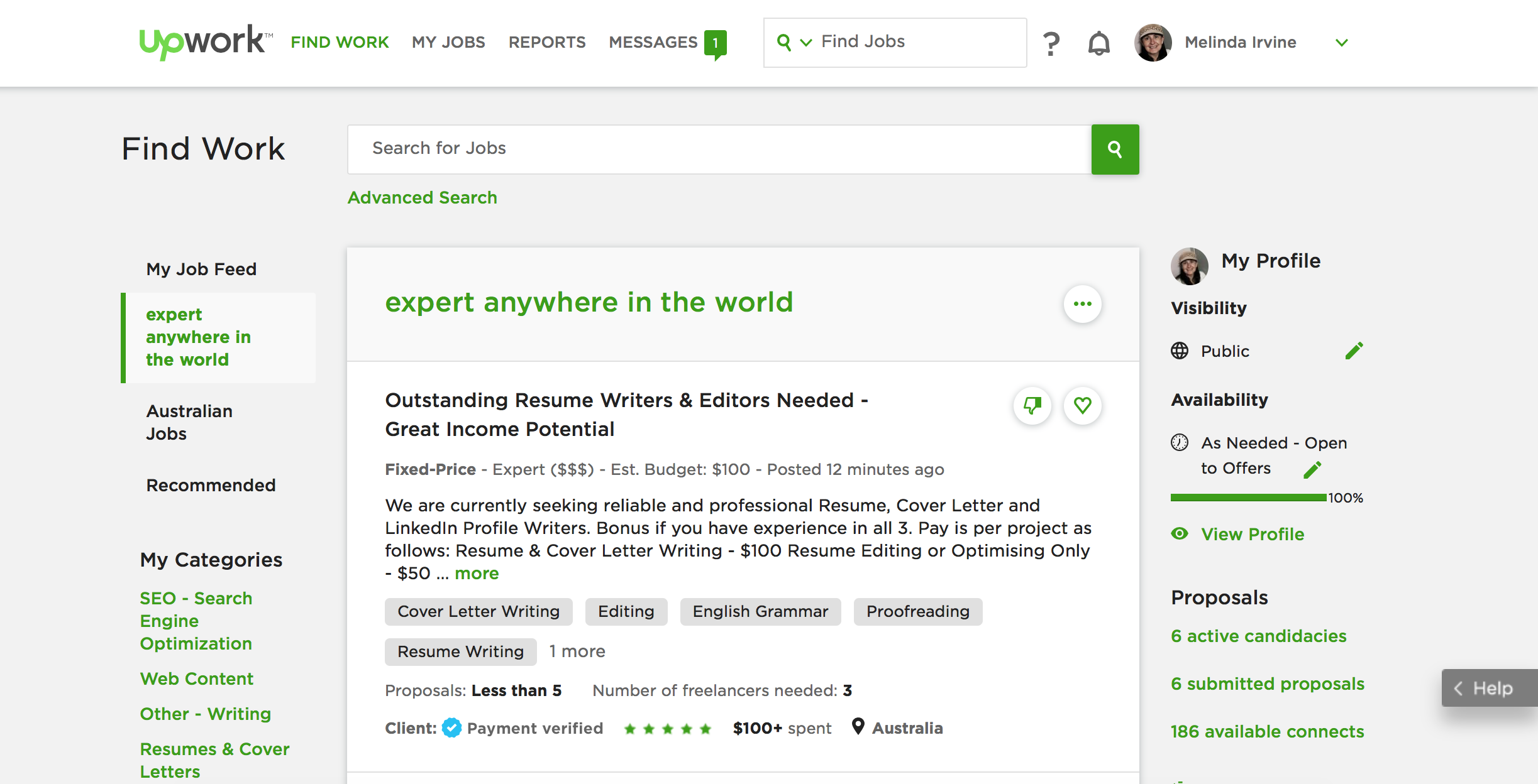 find freelance writing clients on Upwork