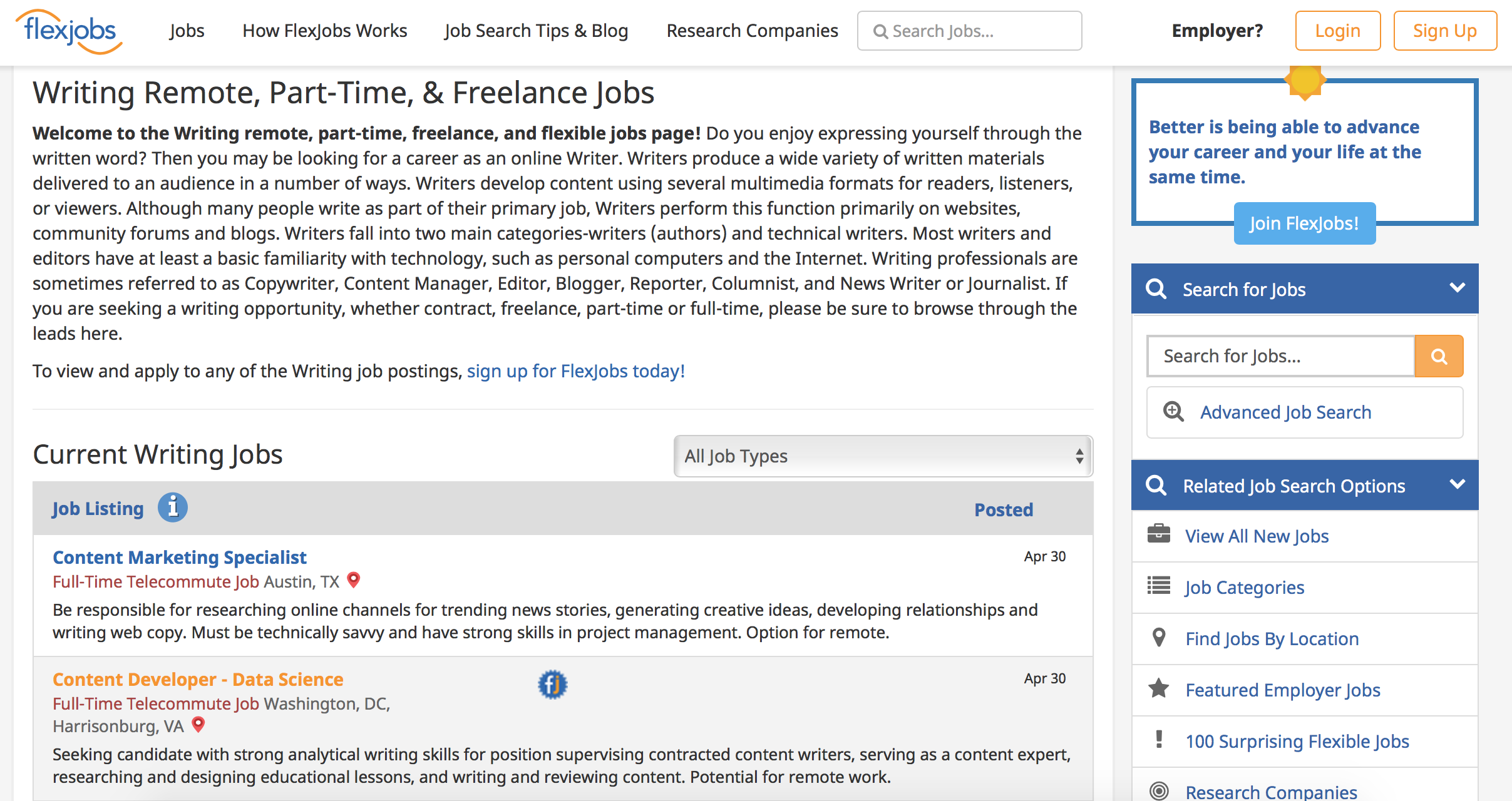 writing jobs on FlexJobs