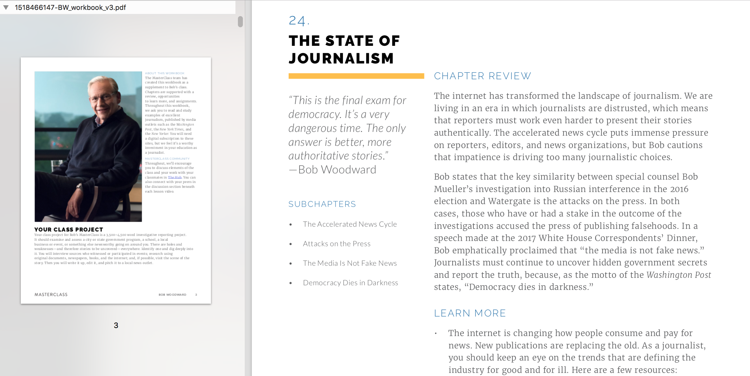 Bob Woodward's Masterclass - workbook