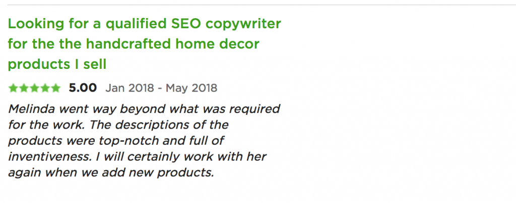 testimonial for melinda j. irvine (home decor)
