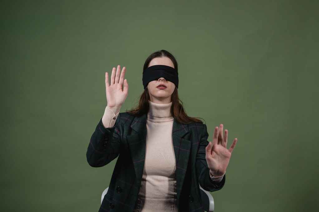 a blindfolded woman