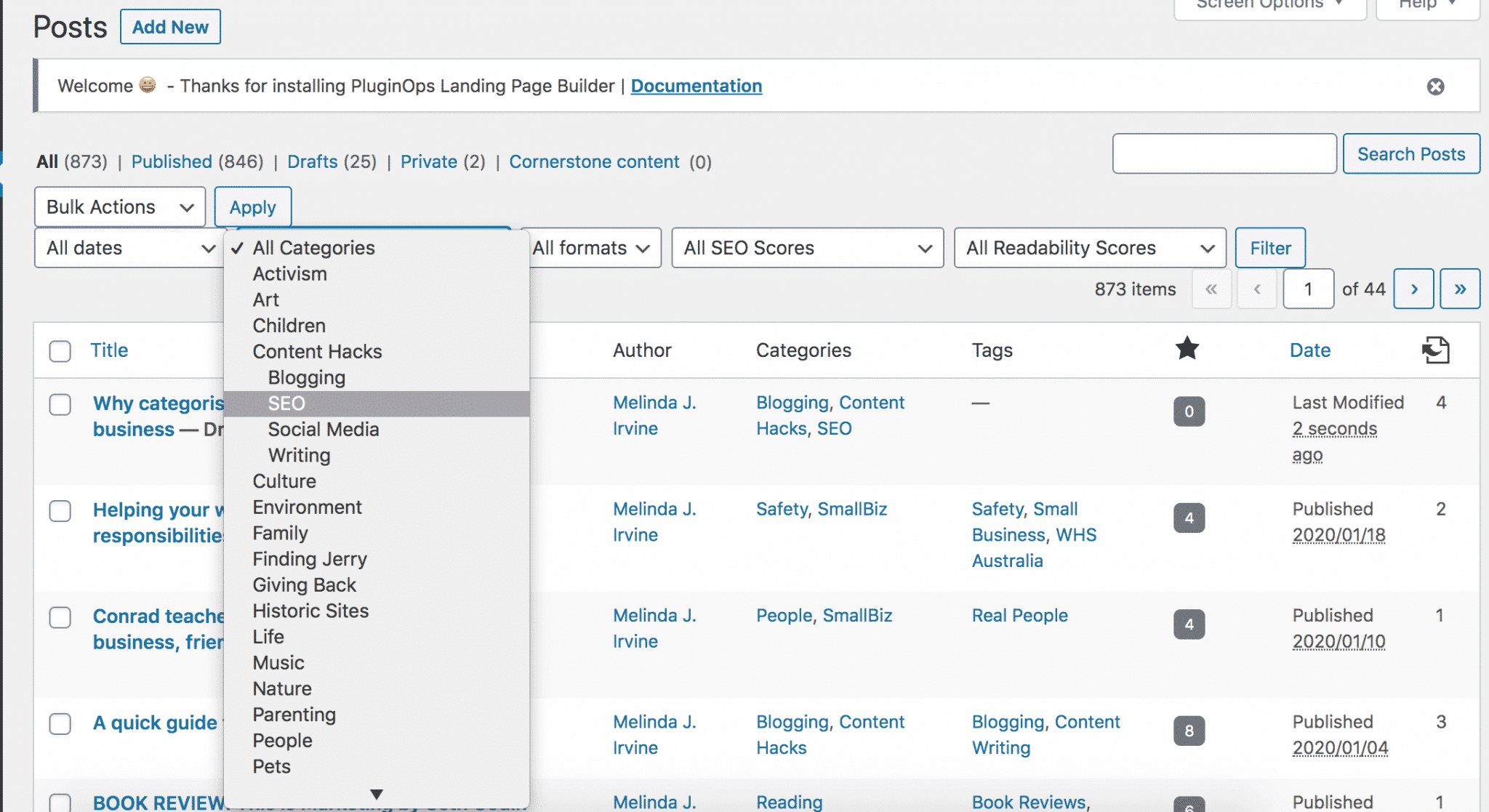 searching by blog category