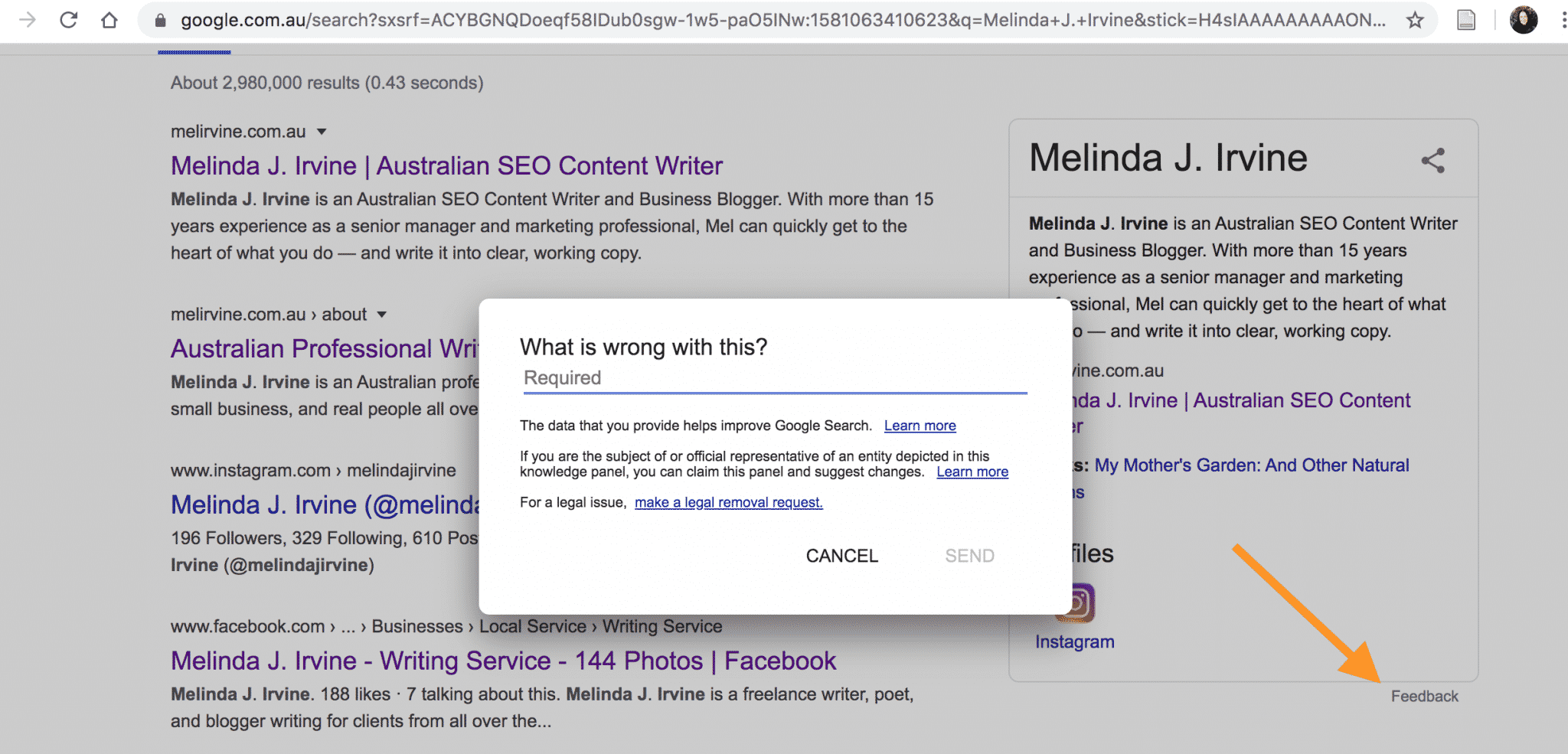 giving feedback on your Knowledge Pane