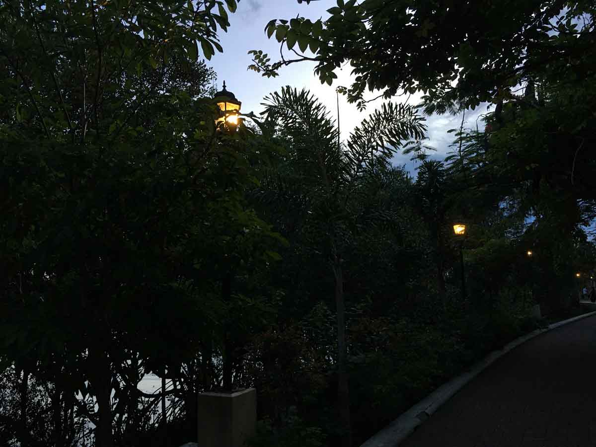 street lamps over the Iloilo River at twighlight