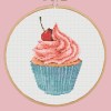pink cupcake with cherry cross stitch pattern product image