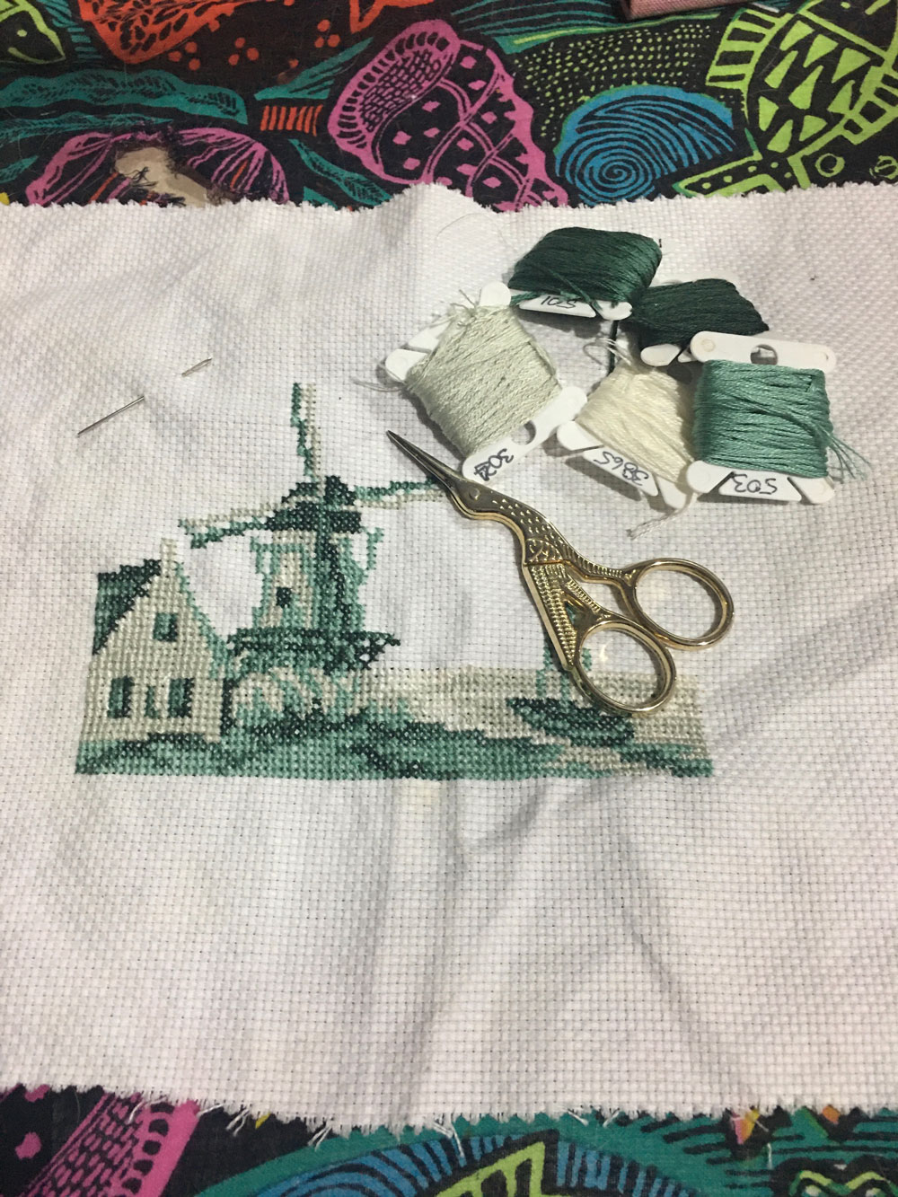 bayside cross stitch test stitch completed with threads